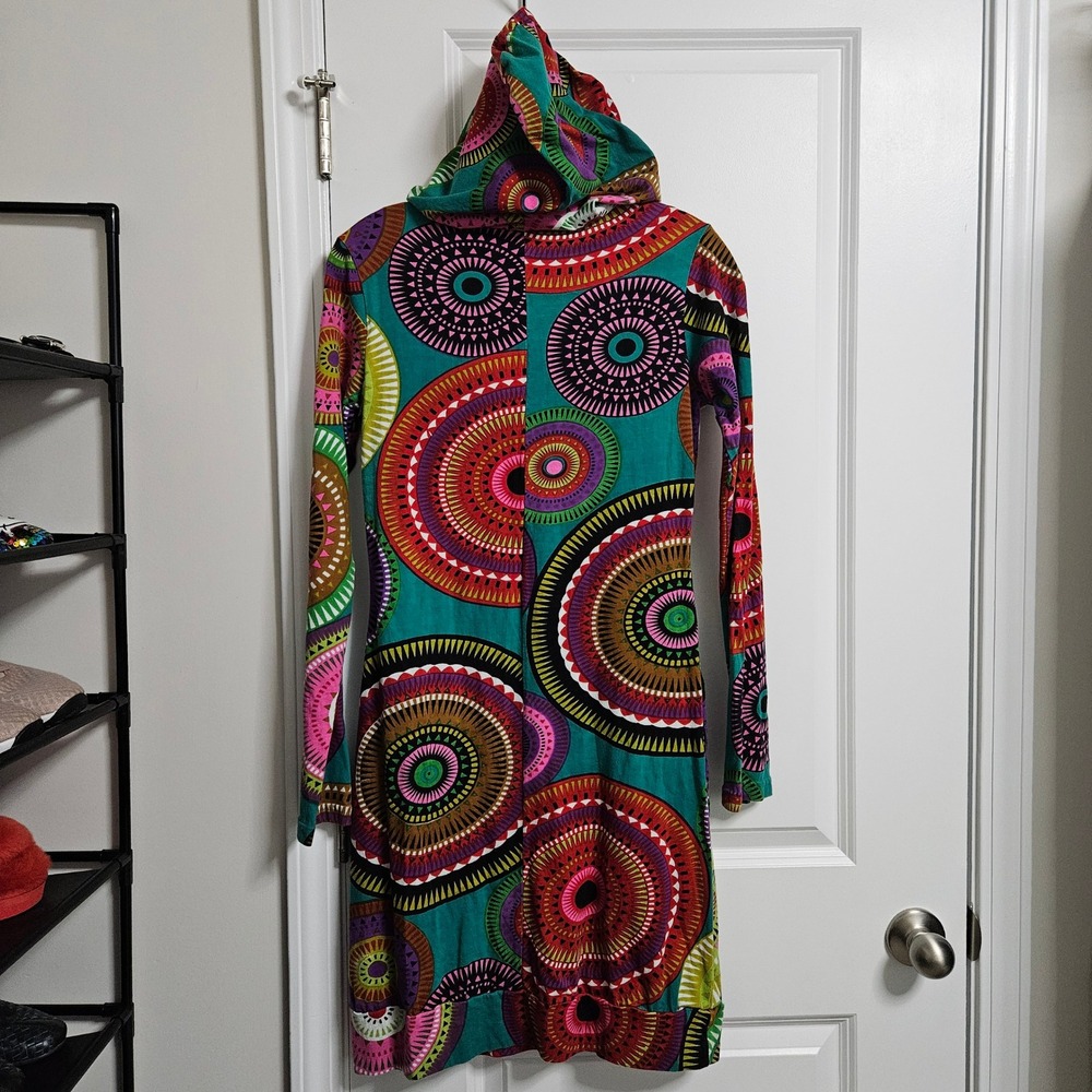 Boho Hippie Mandala Aller Simplement Hoodie Dress Womens Small Multicolor Cotton - Picture 10 of 10